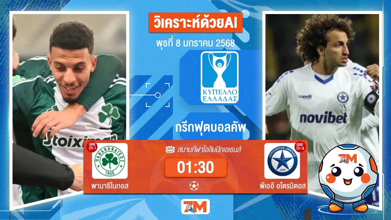 AI น้อง ball7m วิเคราะห์ฟุตบอลกรีกฟุตบอลคัพ ระหว่าง พานาธิไนกอส พบ พีเออีอโตรมิตอส