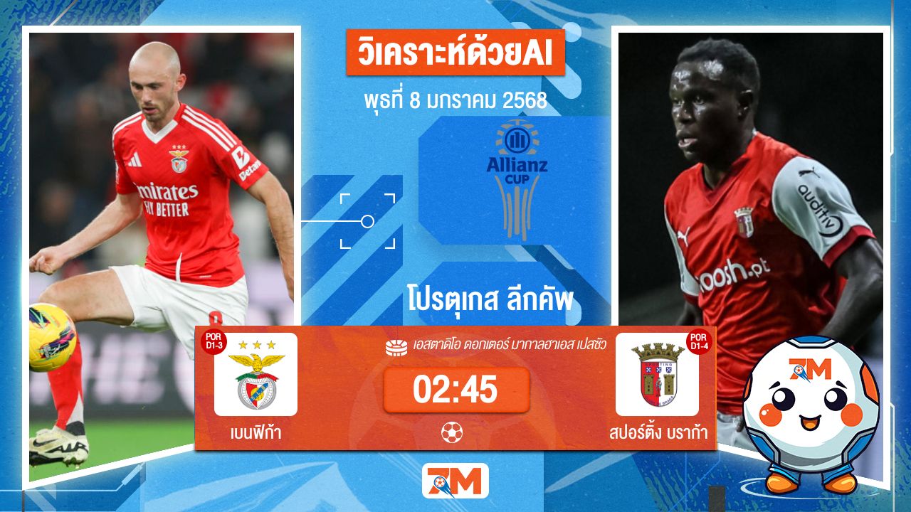 AI น้อง ball7m วิเคราะห์ฟุตบอลโปรตุเกส ลีกคัพ ระหว่าง เบนฟิก้า พบ สปอร์ติ้งบราก้า