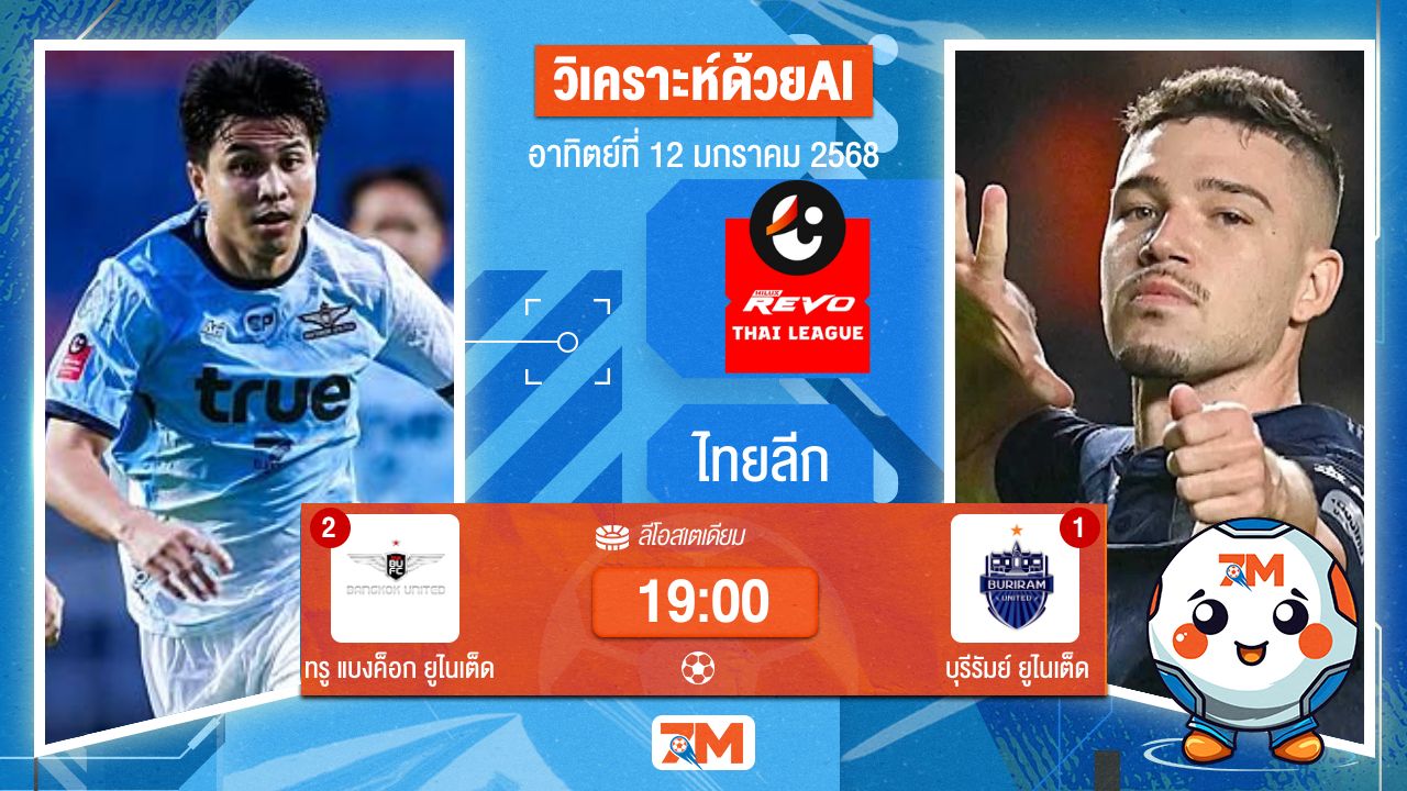 AI น้อง ball7m วิเคราะห์ฟุตบอลไทยลีก ระหว่าง ทรู แบงค็อก ยูไนเต็ด พบ บุรีรัมย์ยูไนเต็ด
