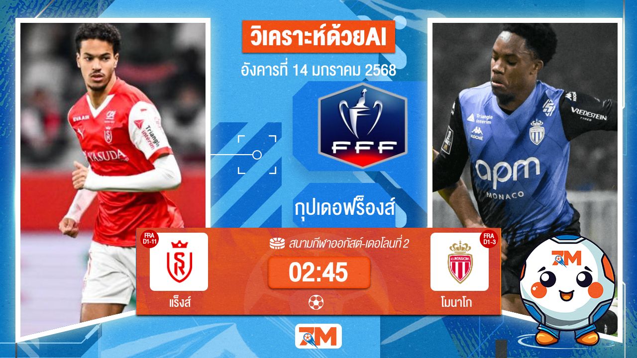 AI น้อง ball7m วิเคราะห์ฟุตบอลกุปเดอฟร็องส์ ระหว่าง แร็งส์ พบ โมนาโก