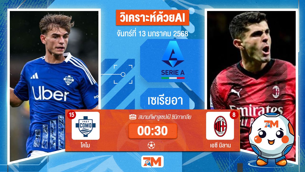 AI น้อง ball7m วิเคราะห์ฟุตบอลเซเรียอา ระหว่าง โคโม พบ เอซีมิลาน