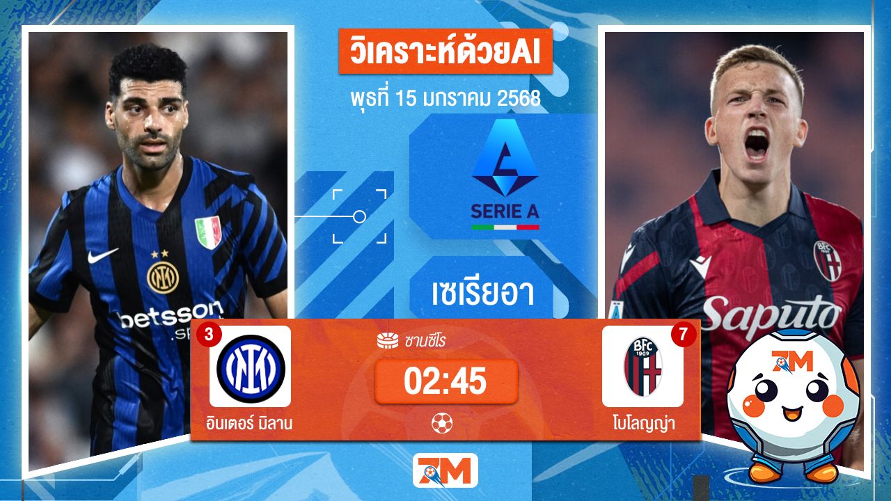 AI น้อง ball7m วิเคราะห์ฟุตบอลเซเรียอา ระหว่าง อินเตอร์ มิลาน พบ โบโลญญ่า
