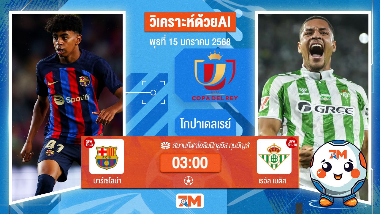 AI น้อง ball7m วิเคราะห์ฟุตบอลโกปาเดลเรย์ ระหว่าง บาร์เซโลน่า พบ เรอัลเบติส