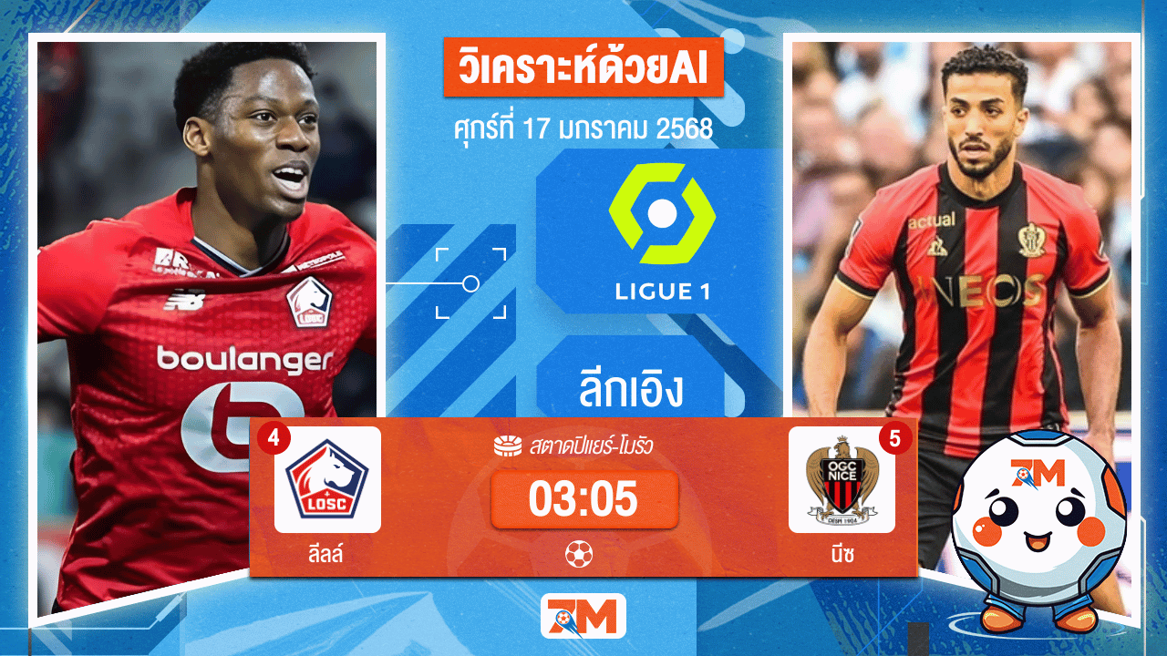 AI น้อง ball7m วิเคราะห์ฟุตบอลลีกเอิง ฝรั่งเศส ระหว่าง ลีลล์ พบ นีซ