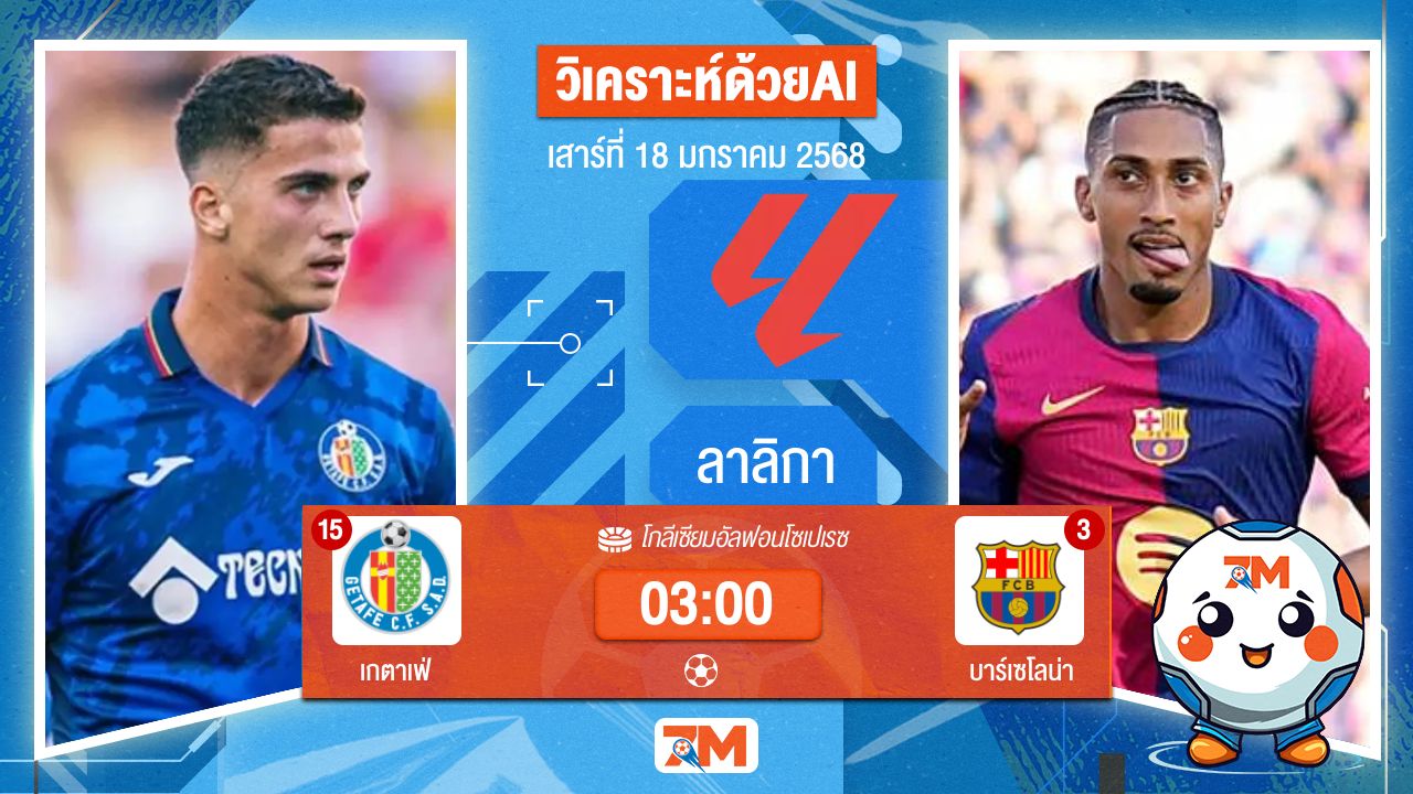 AI น้อง ball7m วิเคราะห์ฟุตบอลลาลิกา ระหว่าง เกตาเฟ่ พบ บาร์เซโลน่า