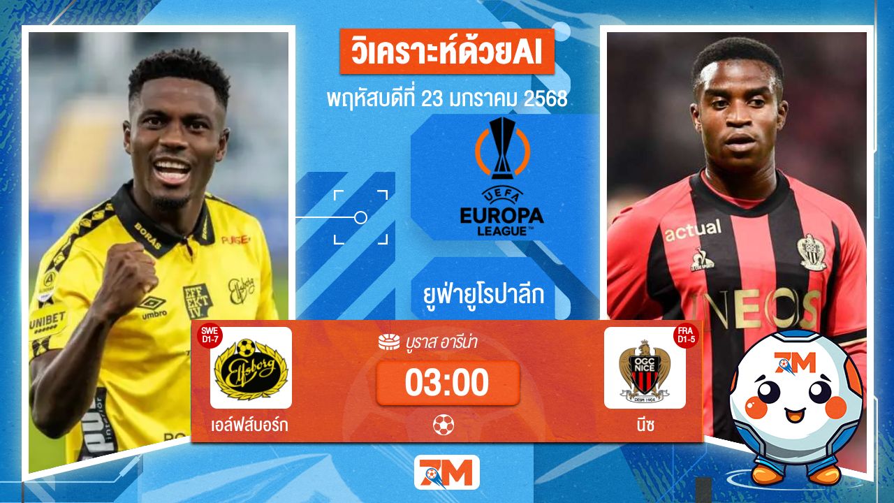 AI น้อง ball7m วิเคราะห์ฟุตบอลยูฟ่ายูโรปาลีก ระหว่าง เอล์ฟส์บอร์ก พบ นีซ