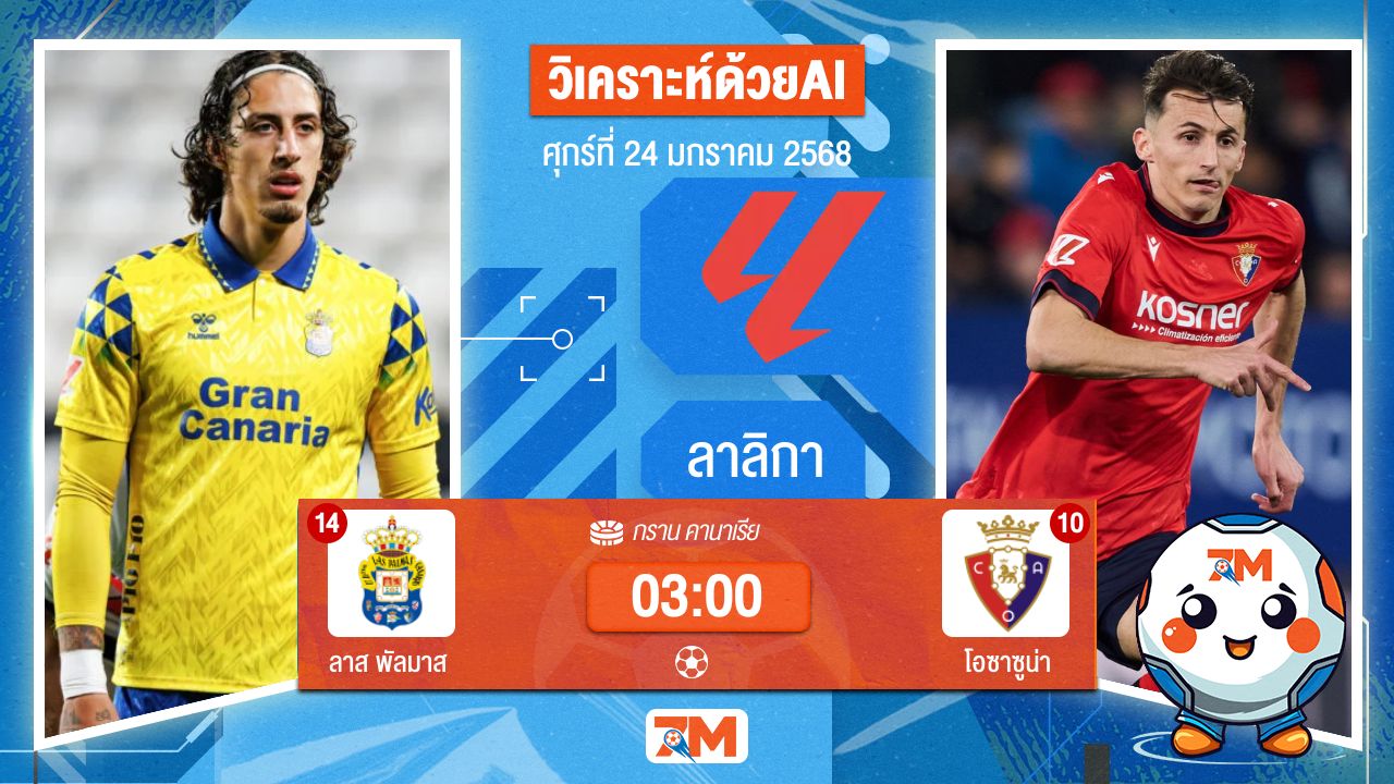 AI น้อง ball7m วิเคราะห์ฟุตบอลลาลิกา ระหว่าง ลาส พัลมาส พบ โอซาซูน่า