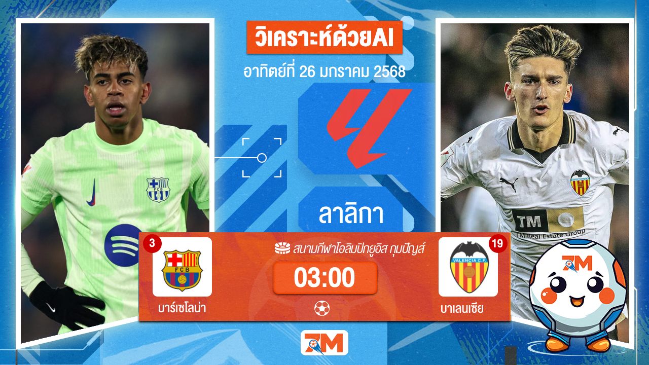 AI น้อง ball7m วิเคราะห์ฟุตบอลลาลิกา ระหว่าง บาร์เซโลน่า พบ บาเลนเซีย