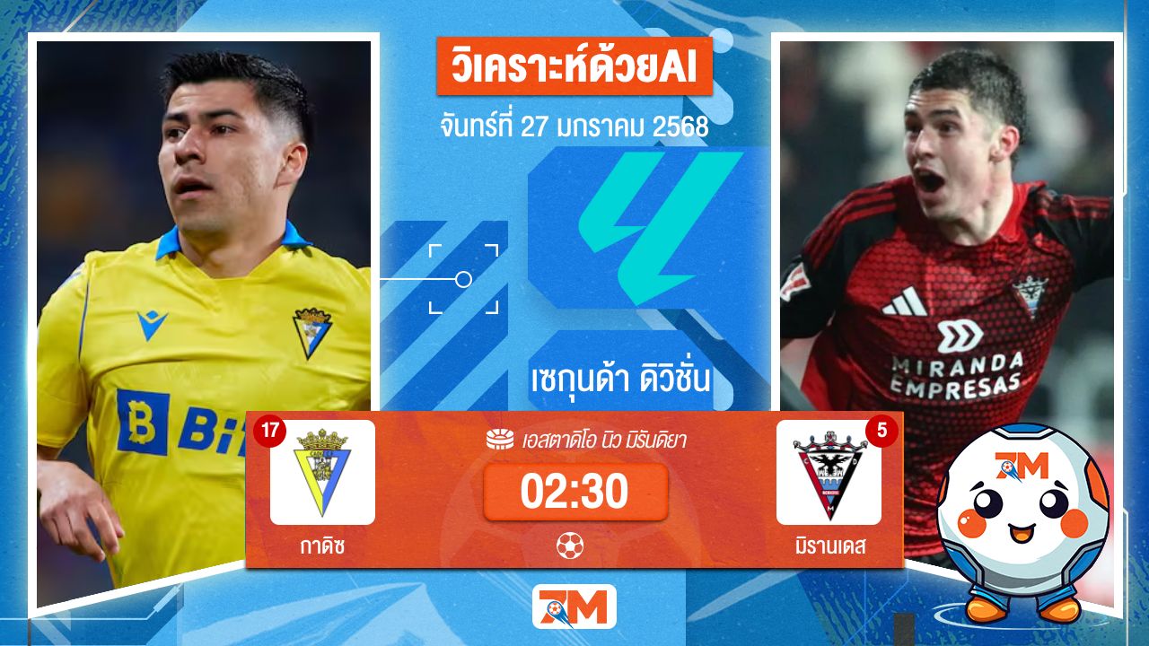 AI น้อง ball7m วิเคราะห์ฟุตบอลเซกุนด้า ดิวิชั่น ระหว่าง กาดิซ พบ มิรานเดส
