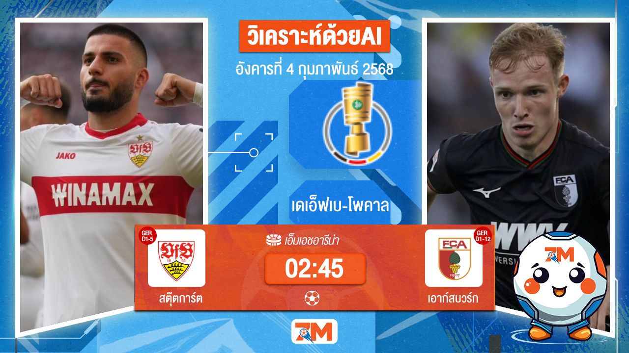 AI น้อง ball7m วิเคราะห์ฟุตบอลเดเอ็ฟเบ-โพคาล ระหว่าง สตุ๊ตการ์ต พบ เอาก์สบวร์ก