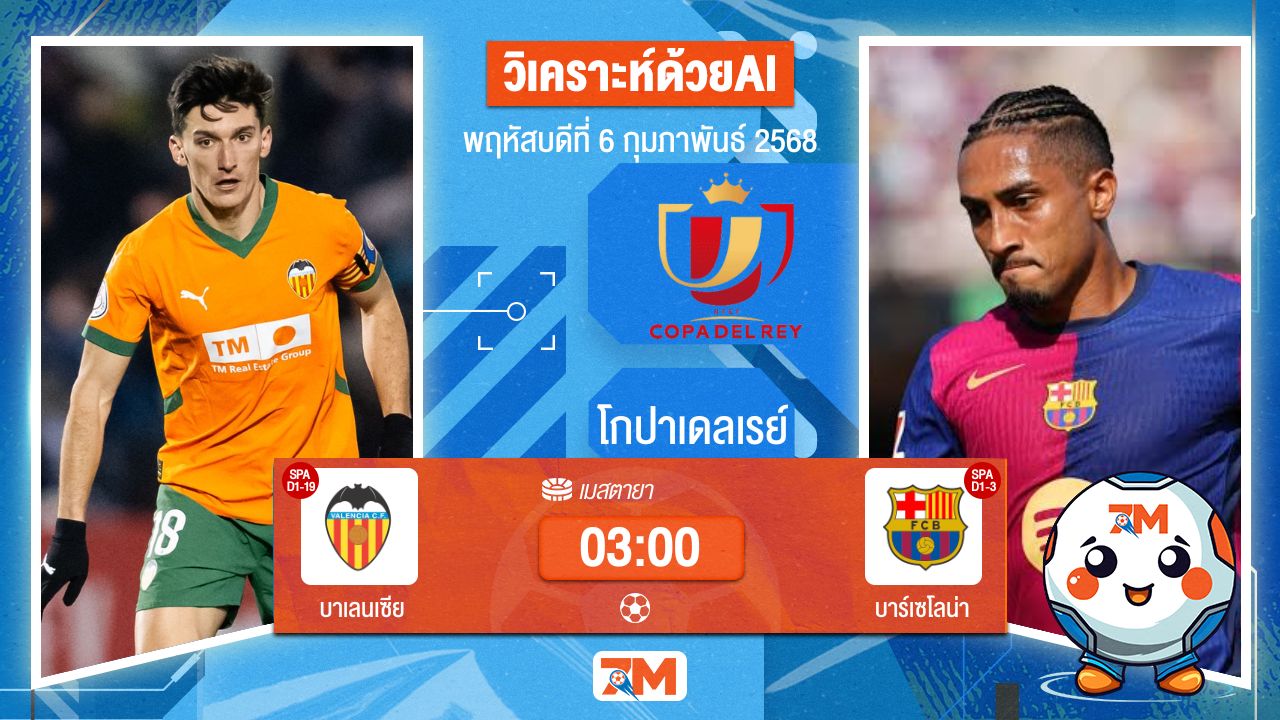 AI น้อง ball7m วิเคราะห์ฟุตบอลโกปาเดลเรย์ ระหว่าง บาเลนเซีย พบ บาร์เซโลน่า