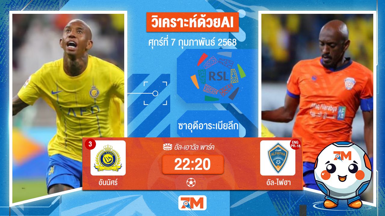 AI น้อง ball7m วิเคราะห์ฟุตบอลลีกซาอุดิอาระเบีย ระหว่าง อันนัศร์ พบ อัล-ไฟฮา