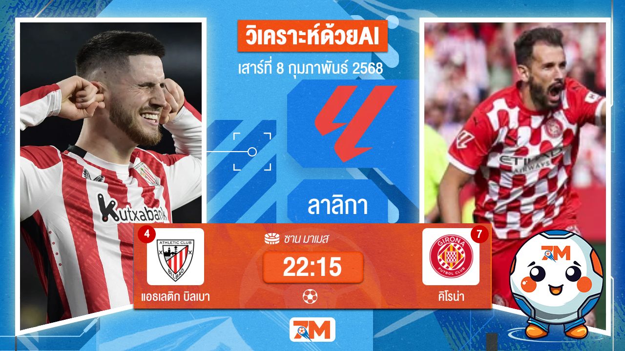 AI น้อง ball7m วิเคราะห์ฟุตบอลลาลิกา ระหว่าง แอธเลติก บิลเบา พบ คิโรน่า