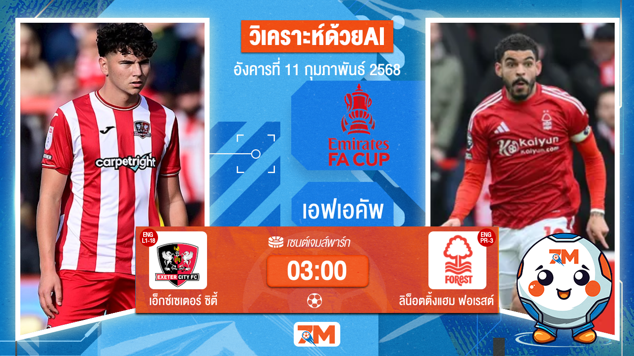 AI น้อง ball7m วิเคราะห์ฟุตบอลเอฟเอคัพ ระหว่าง เอ็กซ์เซเตอร์ ซิตี้ พบ น็อตติ้งแฮมฟอเรสต์