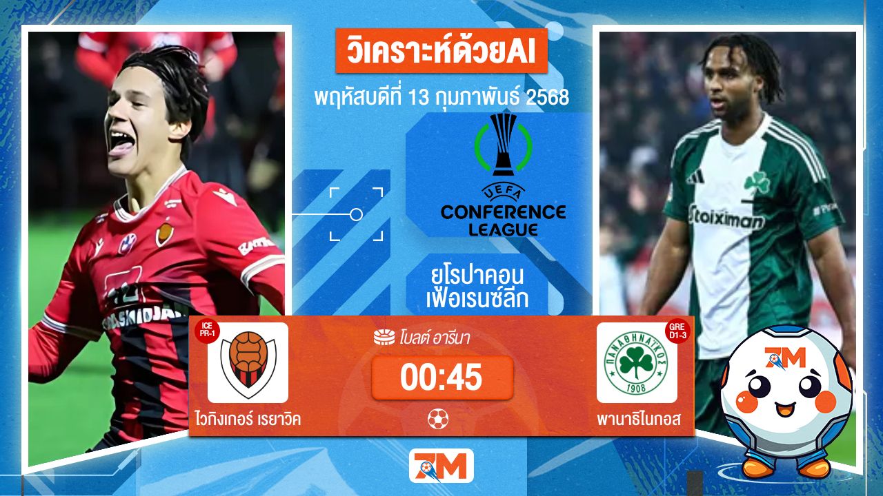 AI น้อง ball7m วิเคราะห์ฟุตบอลยูฟ่ายูโรปาคอนเฟอเรนซ์ลีก ระหว่าง ไวกิงเกอร์ เรยาวิค พบ พานาธิไนกอส