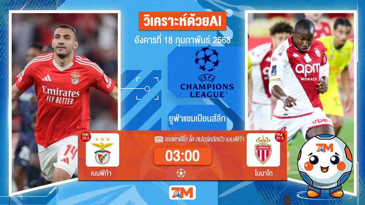 AI น้อง ball7m วิเคราะห์ฟุตบอลยูฟ่าแชมเปียนส์ลีก ระหว่าง เบนฟิก้า พบ โมนาโก