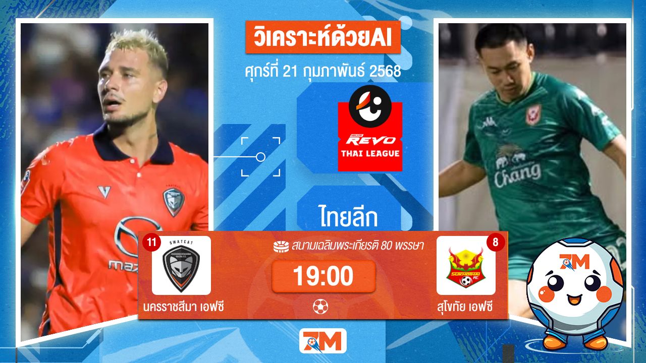 AI น้อง ball7m วิเคราะห์ฟุตบอลไทยลีก ระหว่าง นครราชสีมา เอฟซี พบ สุโขทัยเอฟซี