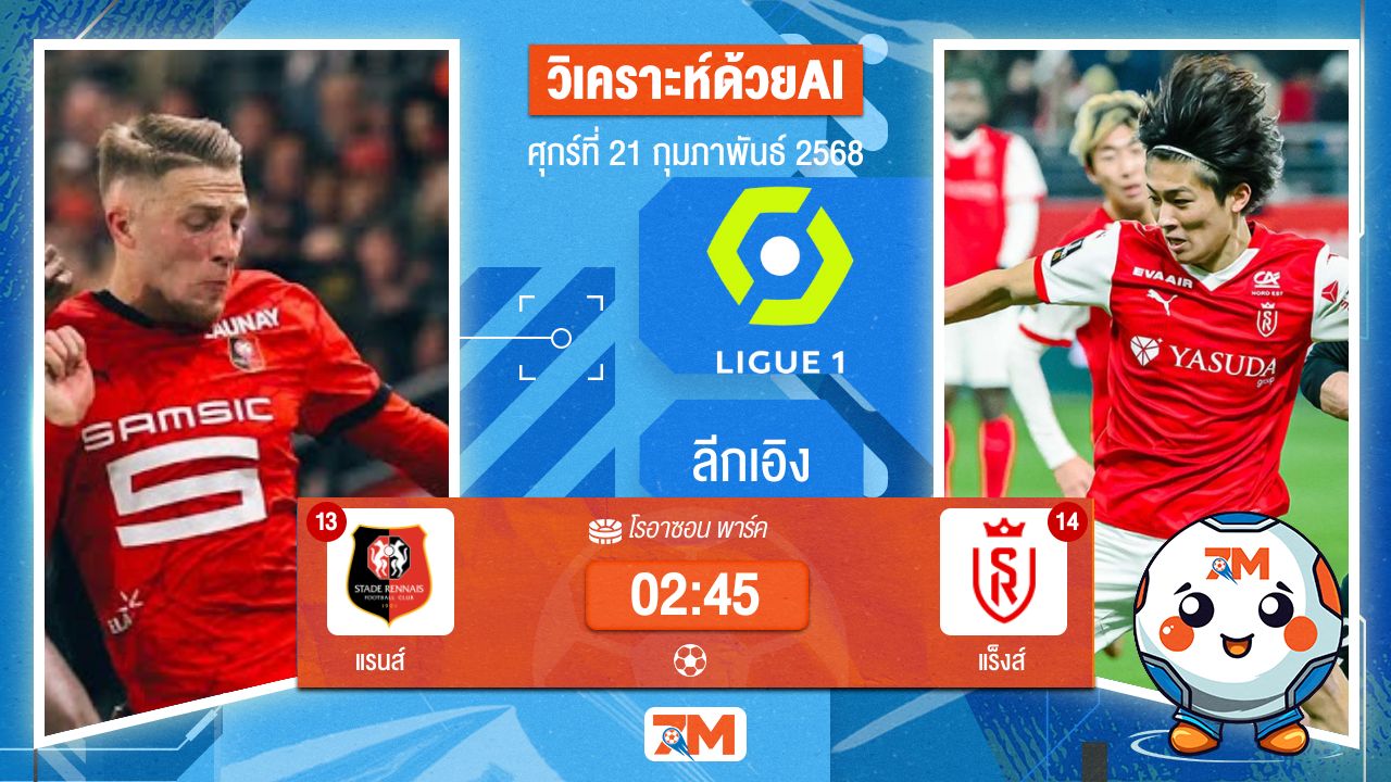 AI น้อง ball7m วิเคราะห์ฟุตบอลลีกเอิง ฝรั่งเศส ระหว่าง แรนส์ พบ แร็งส์