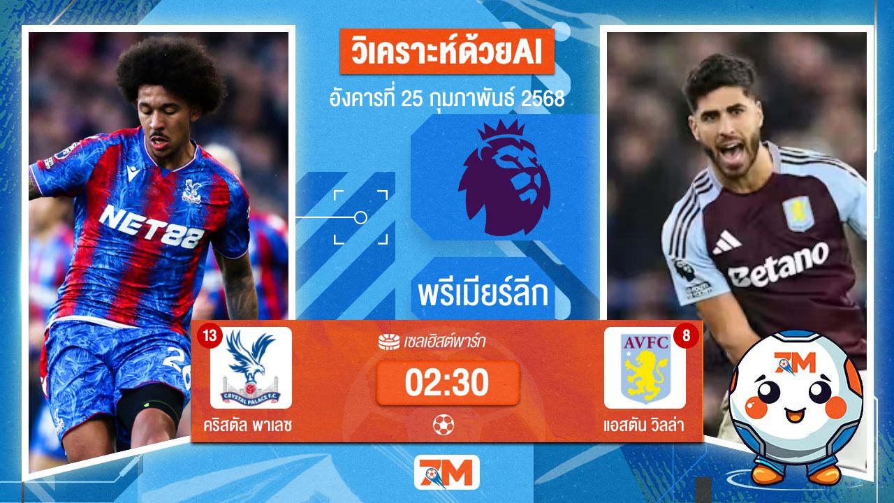 AI น้อง ball7m วิเคราะห์ฟุตบอลพรีเมียร์ลีก ระหว่าง คริสตัล พาเลซ พบ แอสตันวิลล่า