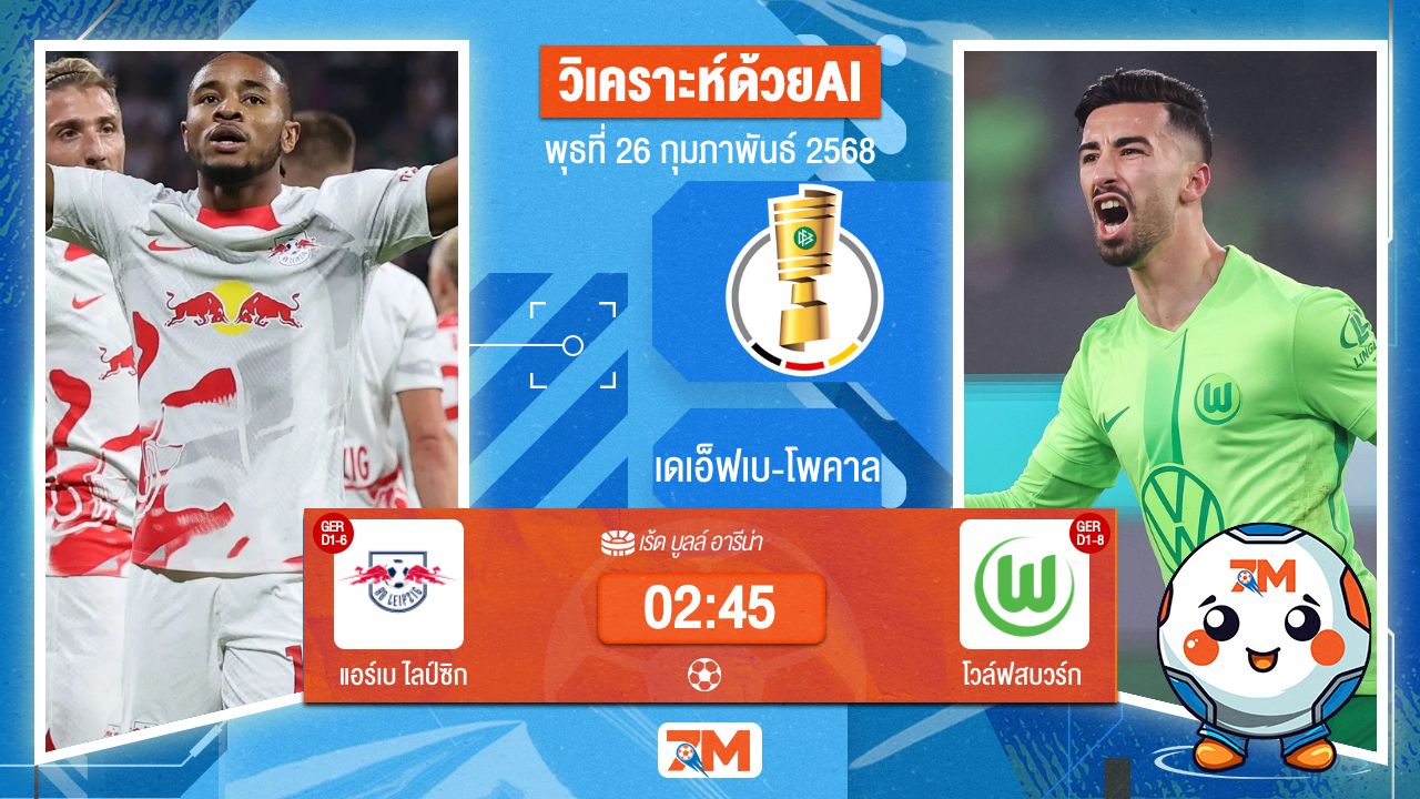 วิเคราะห์ฟุตบอลเดเอ็ฟเบ-โพคาล ระหว่าง แอร์เบ ไลป์ซิก พบ โวล์ฟสบวร์ก