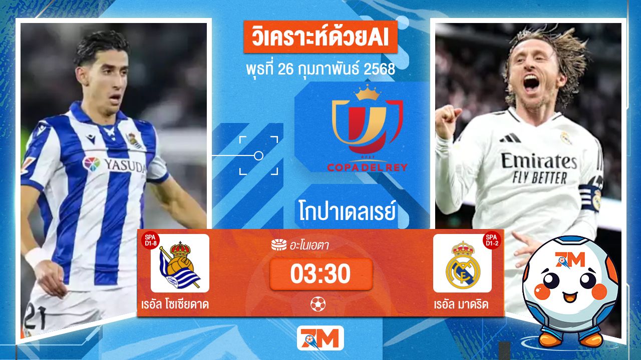 วิเคราะห์ฟุตบอลโกปาเดลเรย์ ระหว่าง เรอัล โซเซียดาด พบ เรอัลมาดริด
