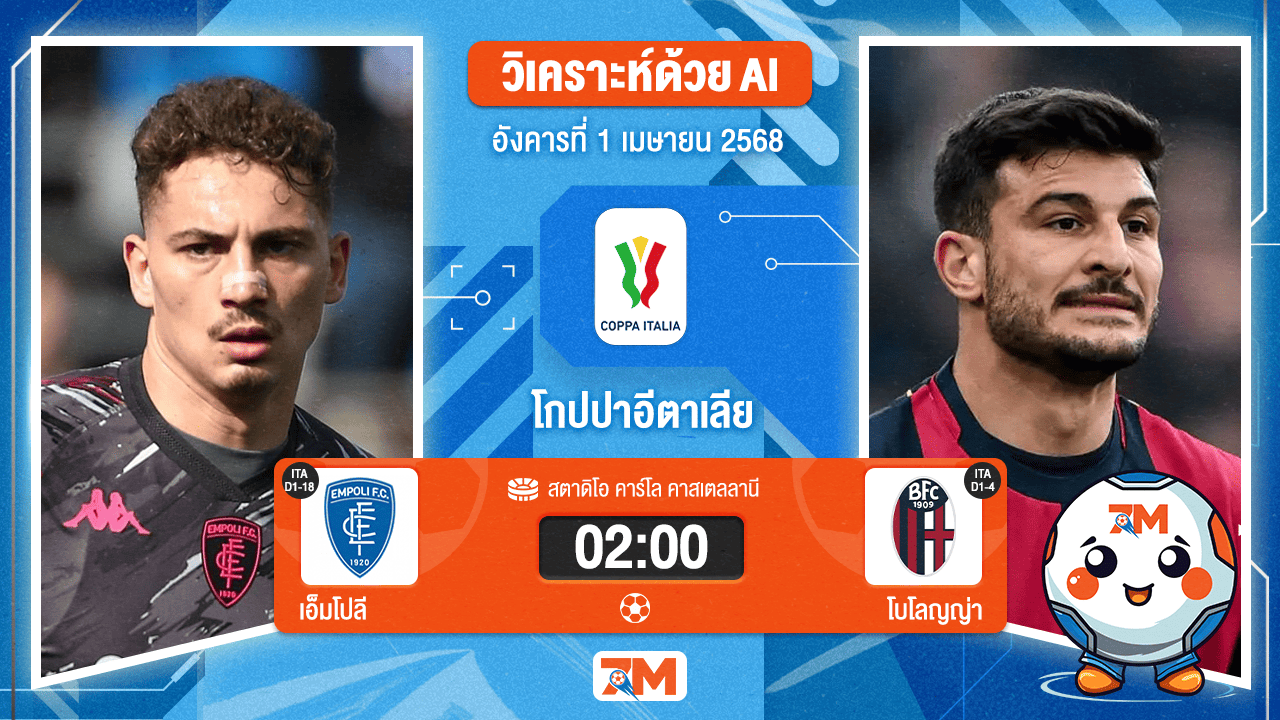 วิเคราะห์ฟุตบอล โกปปาอีตาเลีย ระหว่าง เอ็มโปลี พบ โบโลญญ่า