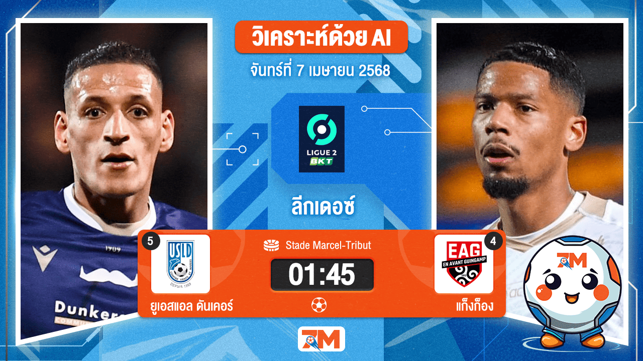 วิเคราะห์ฟุตบอล ฝรั่งเศส ดิวิชั่น 2 ระหว่าง ยูเอสแอล ดันเคอร์ พบ แก็งก็อง