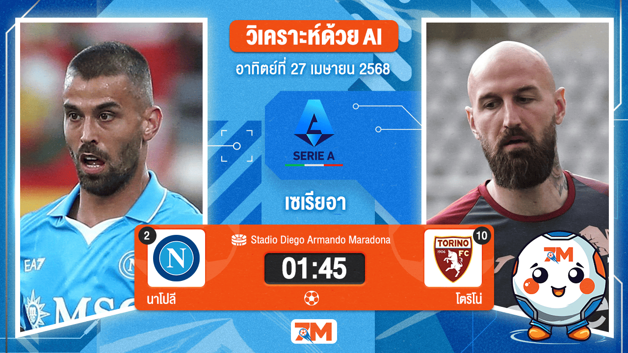 วิเคราะห์ฟุตบอล เซเรียอา ระหว่าง นาโปลี พบ โตริโน่