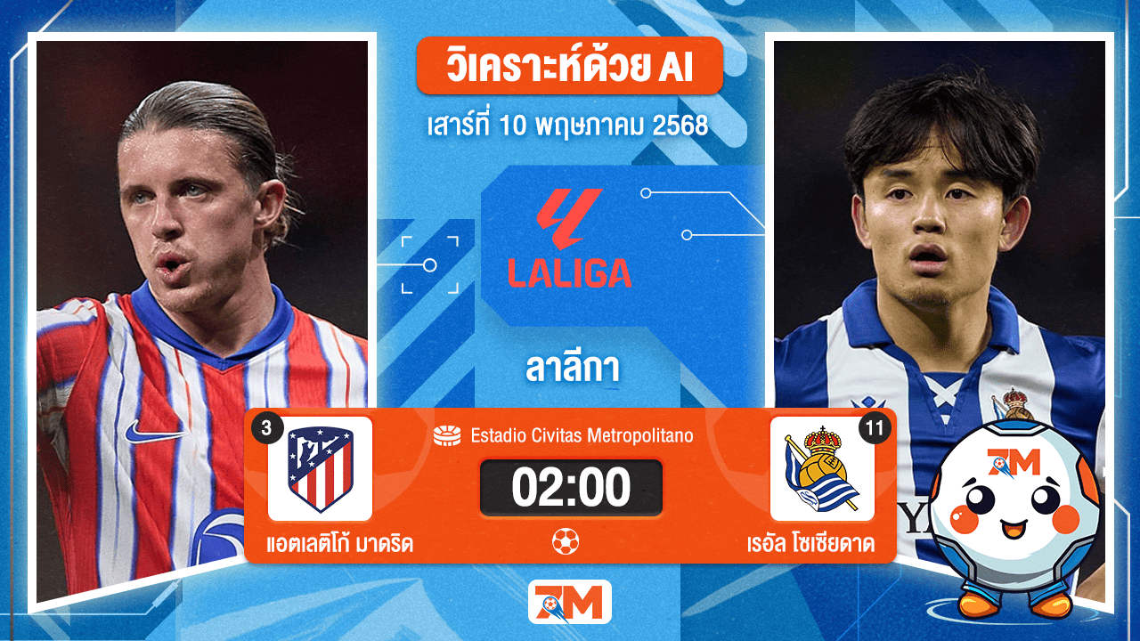 วิเคราะห์ฟุตบอล ลาลิกา ระหว่าง แอตเลติโก้ มาดริด พบ เรอัล โซเซียดาด