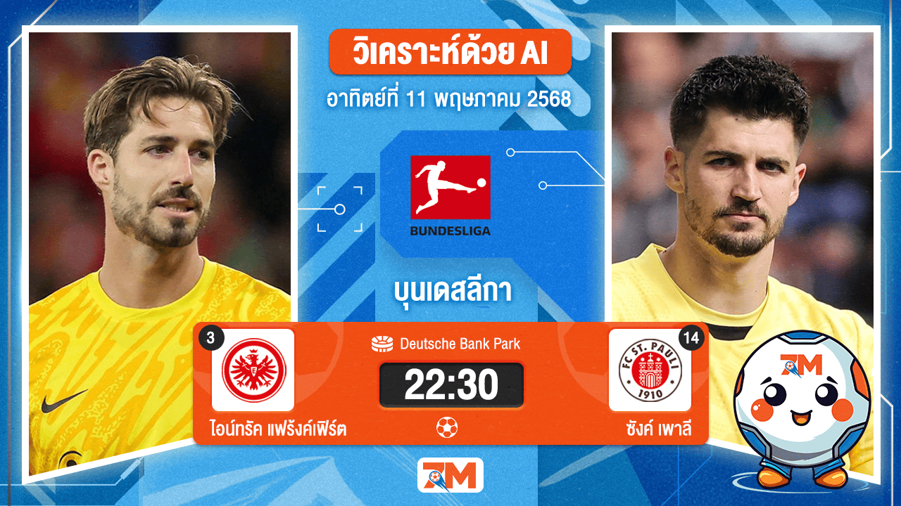 วิเคราะห์ฟุตบอล บุนเดสลีกา ระหว่าง ไอน์ทรัค แฟร้งค์เฟิร์ต พบ ซังค์ เพาลี