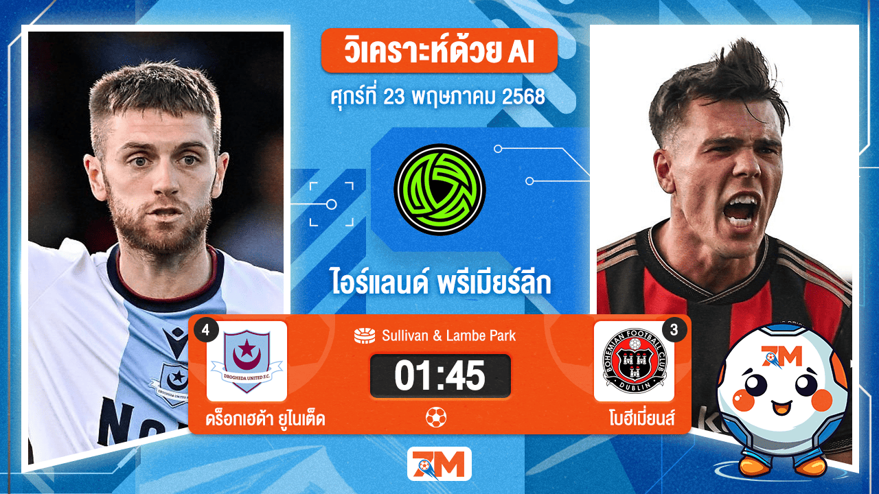 วิเคราะห์ฟุตบอล ไอร์แลนด์ พรีเมียร์ ลิก ระหว่าง ดร็อกเฮด้า ยูไนเต็ด พบ โบฮีเมี่ยนส์