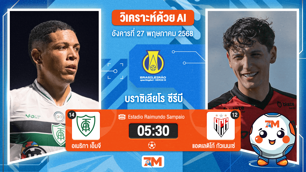 วิเคราะห์ฟุตบอล คัมปิโอนาโต บราซิเลียโร ซีรีบี ระหว่าง อเมริกา เอ็มจี พบ แอตเลติโก้ กัวเนนเซ่
