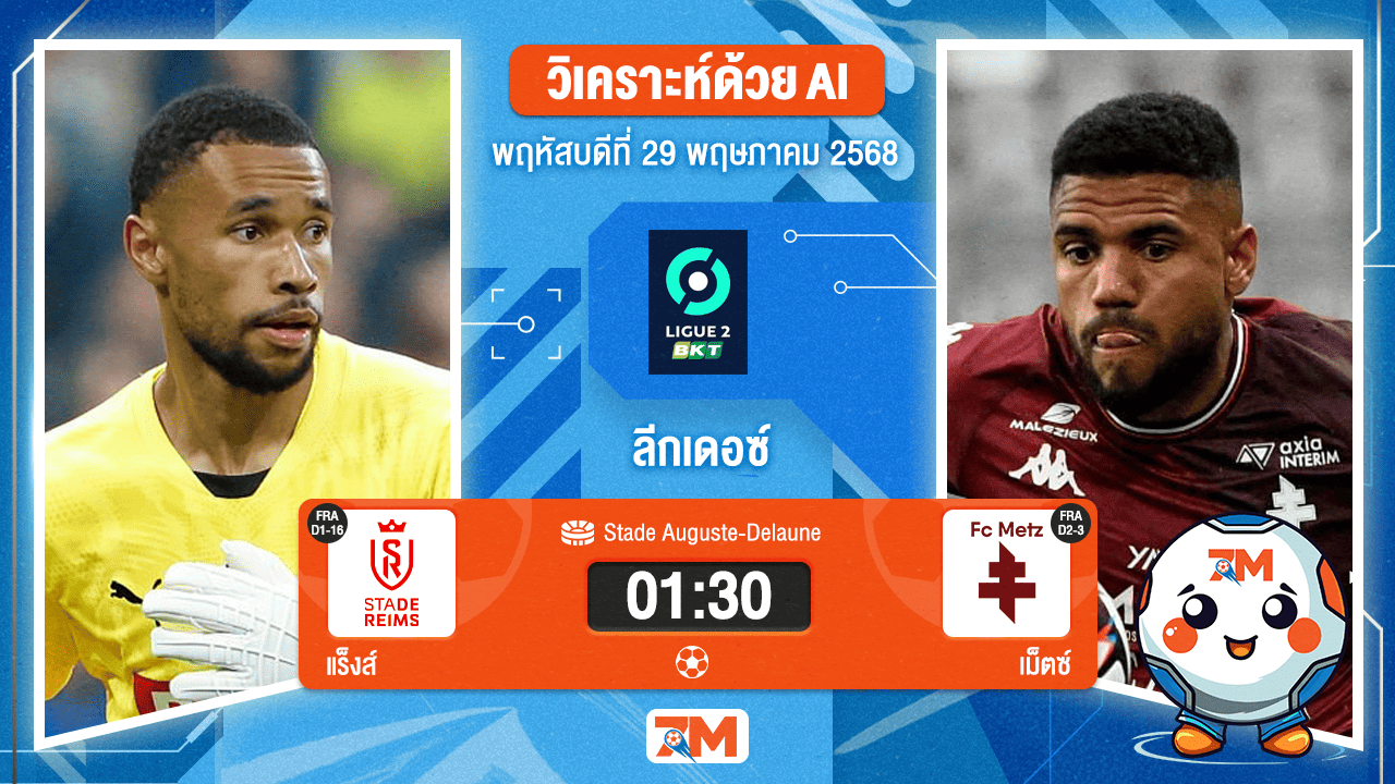 วิเคราะห์ฟุตบอล ฝรั่งเศส ดิวิชั่น 2 ระหว่าง แร็งส์ พบ เม็ตซ์