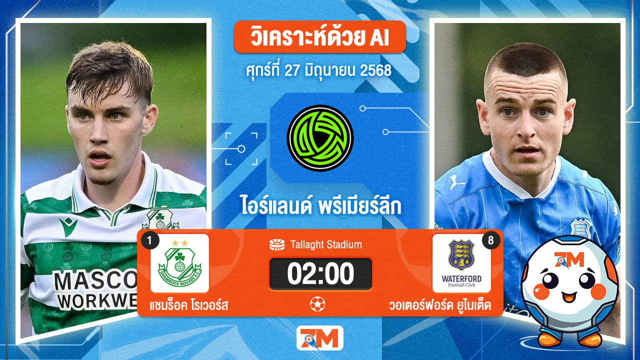 วิเคราะห์ฟุตบอล ไอร์แลนด์ พรีเมียร์ ลิก ระหว่าง แชมร็อค โรเวอร์ส พบ วอเตอร์ฟอร์ด  ยูไนเต็ด