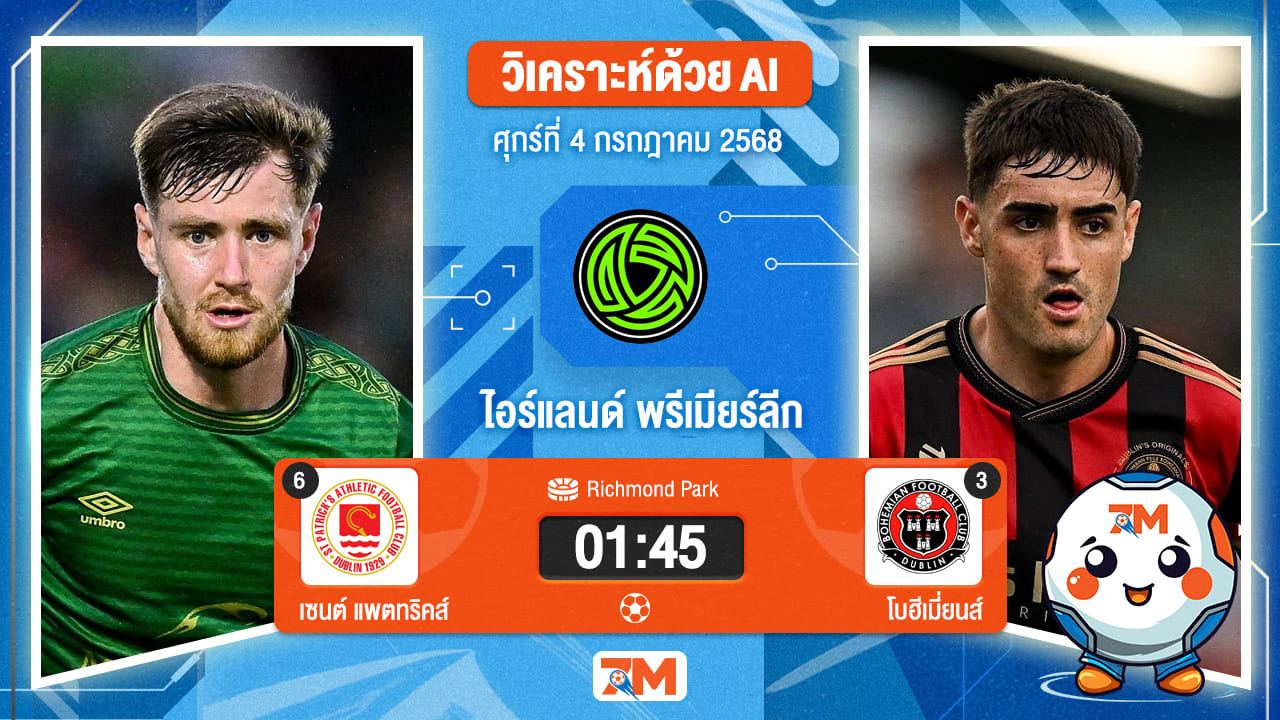 วิเคราะห์ฟุตบอล ไอร์แลนด์ พรีเมียร์ ลิก ระหว่าง เซนต์ แพตทริคส์ แอธเลติก พบ โบฮีเมี่ยนส์