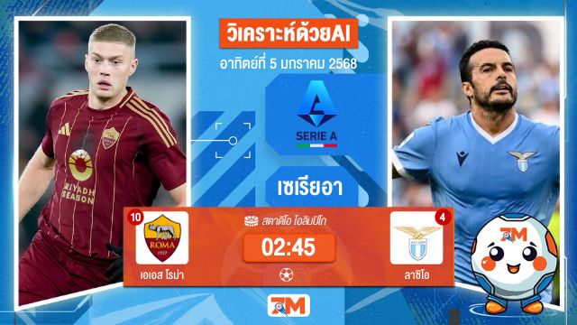 วิเคราะห์ฟุตบอล โดย AI น้อง ball7m  เซเรียอา ระหว่าง เอเอส โรม่า พบ ลาซิโอ