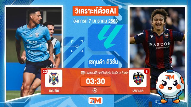 AI น้อง ball7m   วิเคราะห์ฟุตบอลเซกุนด้า ดิวิชั่น ระหว่าง เตเนริเฟ่ พบ เลบานเต้