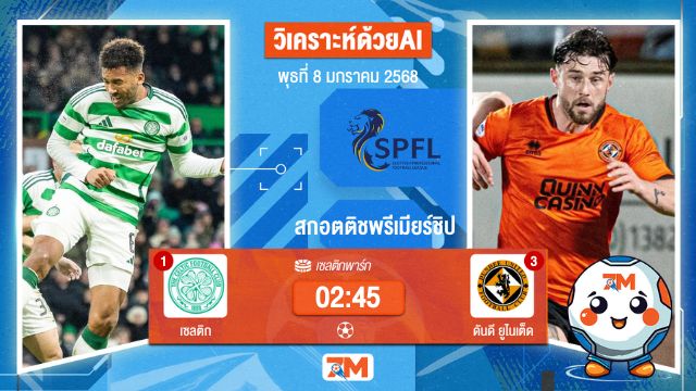 AI น้อง ball7m  วิเคราะห์ฟุตบอลสกอตติชพรีเมียร์ชิป ระหว่าง เซลติก พบ ดันดียูไนเต็ด
