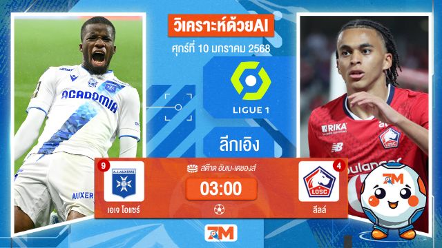 AI น้อง ball7m วิเคราะห์ฟุตบอลลีกเอิง ฝรั่งเศส ระหว่าง เอเจ โอแซร์ พบ ลีลล์