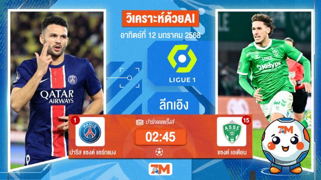 AI น้อง ball7m วิเคราะห์ฟุตบอลลีกเอิง ฝรั่งเศส ระหว่าง ปารีส แซงต์ แชร์กแมง พบ แซงต์เอเตียน