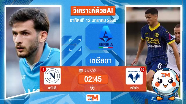 AI น้อง ball7m วิเคราะห์ฟุตบอลเซเรียอา ระหว่าง นาโปลี พบ เวโรน่า