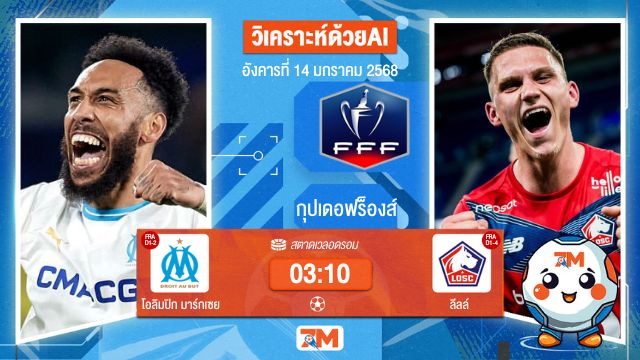 AI น้อง ball7m  วิเคราะห์ฟุตบอลกุปเดอฟร็องส์ ระหว่าง โอลิมปิก มาร์กเซย พบ ลีลล์