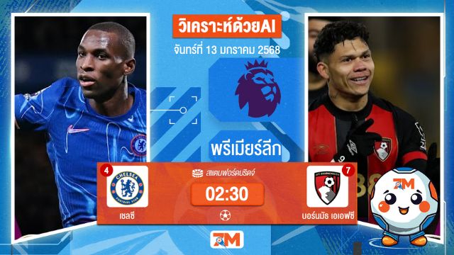 AI น้อง ball7m  วิเคราะห์ฟุตบอลพรีเมียร์ลีก ระหว่าง เชลซี พบ บอร์นมัธเอเอฟซี