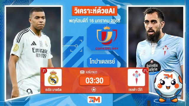 AI น้อง ball7m  วิเคราะห์ฟุตบอลโกปาเดลเรย์ ระหว่าง เรอัล มาดริด พบ เซลต้าบีโก้