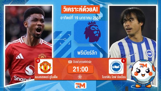 AI น้อง ball7m วิเคราะห์ฟุตบอลพรีเมียร์ลีก ระหว่าง แมนเชสเตอร์ ยูไนเต็ด พบ ไบรท์ตันโฮฟอัลเบี้ยน