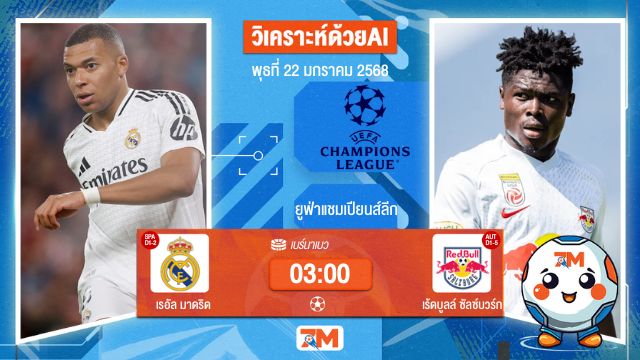 AI น้อง ball7m วิเคราะห์ฟุตบอลยูฟ่าแชมเปียนส์ลีก ระหว่าง เรอัล มาดริด พบ เร้ดบูลล์ซัลซ์บวร์ก
