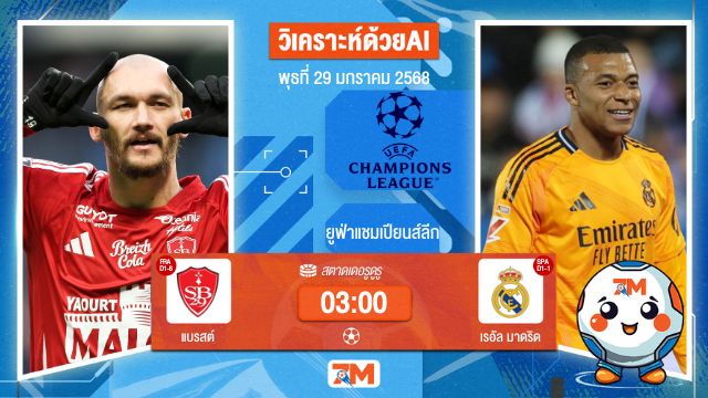 AI น้อง ball7m วิเคราะห์ฟุตบอลยูฟ่าแชมเปียนส์ลีก ระหว่าง แบรสต์ พบ เรอัลมาดริด