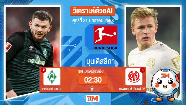 AI น้อง ball7m วิเคราะห์ฟุตบอลบุนเดิสลีกา ระหว่าง แวร์เดอร์ เบรเมน พบ เอฟเอสเฟาไมนซ์05