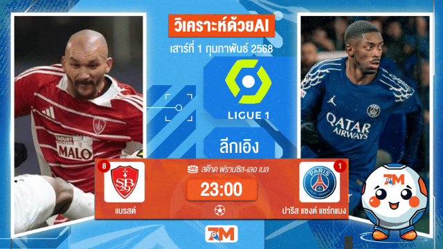 AI น้อง ball7m วิเคราะห์ฟุตบอลลีกเอิง ฝรั่งเศส ระหว่าง แบรสต์ พบ ปารีสแซงต์แชร์กแมง
