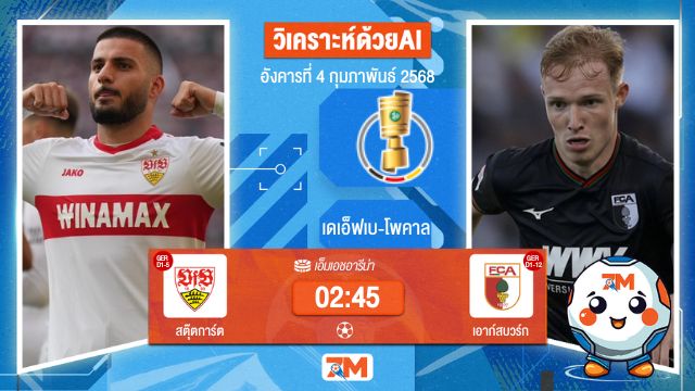 AI น้อง ball7m วิเคราะห์ฟุตบอลเดเอ็ฟเบ-โพคาล ระหว่าง สตุ๊ตการ์ต พบ เอาก์สบวร์ก